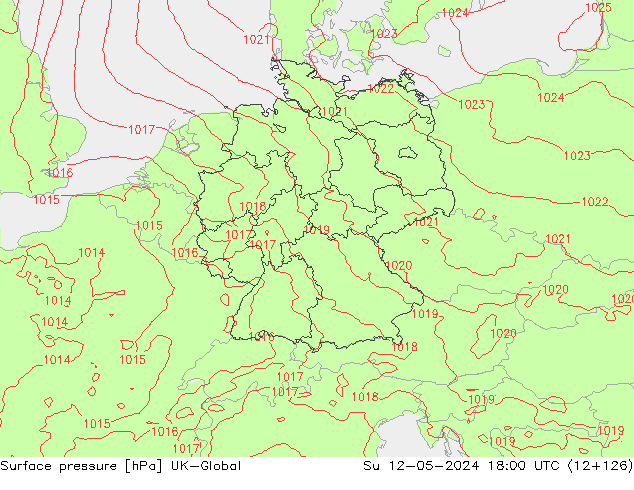 Surface pressure UK-Global Su 12.05.2024 18 UTC