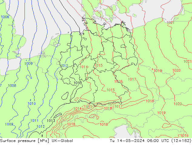 Atmosférický tlak UK-Global Út 14.05.2024 06 UTC