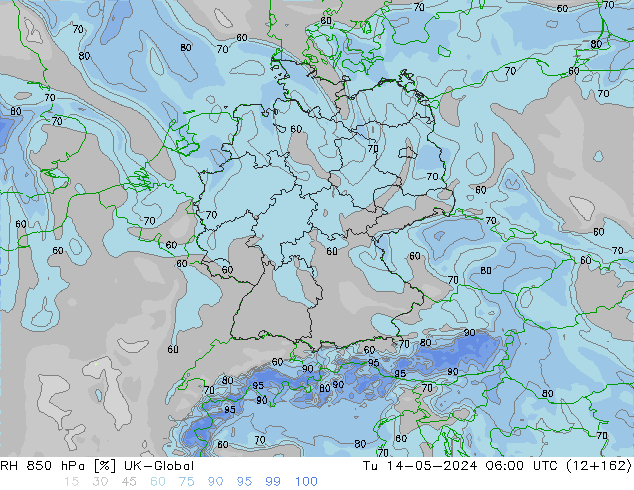Humidité rel. 850 hPa UK-Global mar 14.05.2024 06 UTC