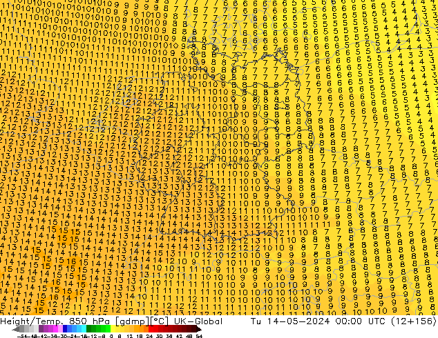 Height/Temp. 850 hPa UK-Global mar 14.05.2024 00 UTC