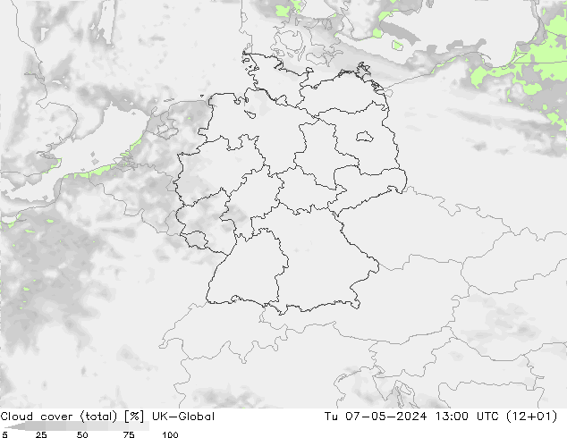 Wolken (gesamt) UK-Global Di 07.05.2024 13 UTC