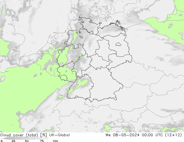 Cloud cover (total) UK-Global We 08.05.2024 00 UTC