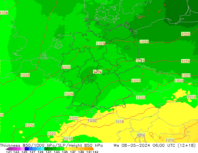 Thck 850-1000 hPa UK-Global We 08.05.2024 06 UTC