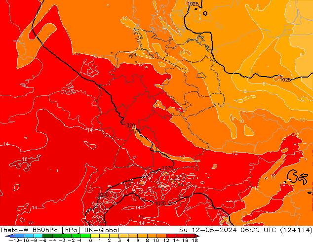 Theta-W 850hPa UK-Global Su 12.05.2024 06 UTC