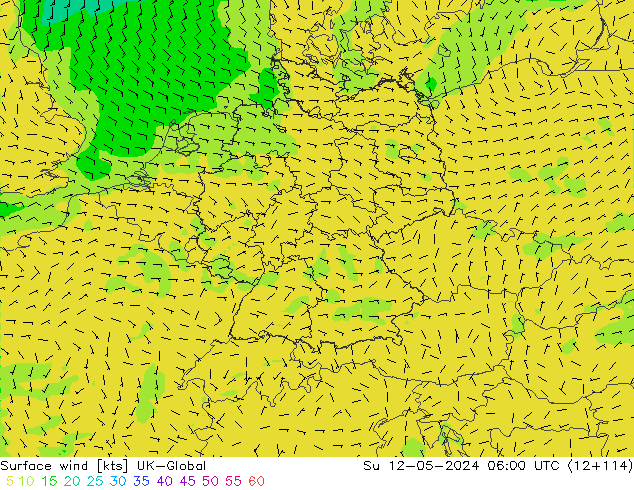 Surface wind UK-Global Su 12.05.2024 06 UTC