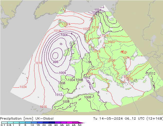 Precipitation UK-Global Tu 14.05.2024 12 UTC