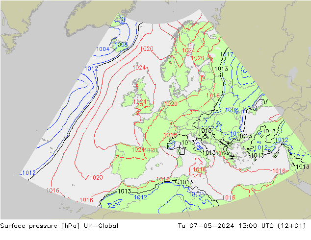 Luchtdruk (Grond) UK-Global di 07.05.2024 13 UTC