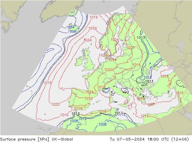 地面气压 UK-Global 星期二 07.05.2024 18 UTC