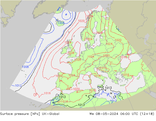 Surface pressure UK-Global We 08.05.2024 06 UTC