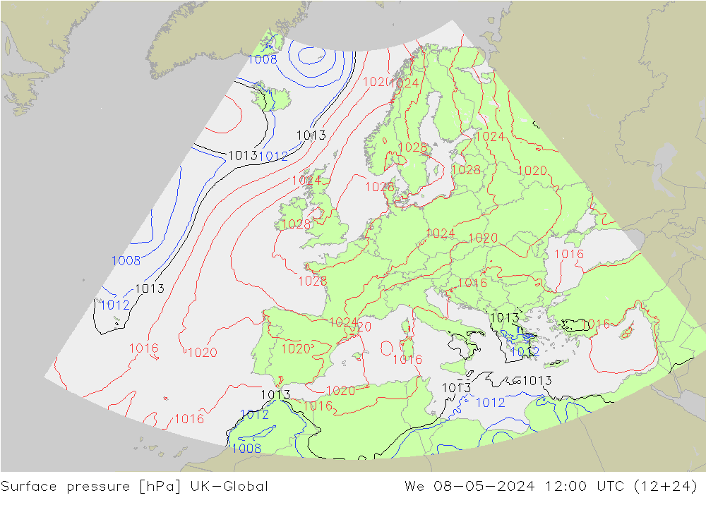 Surface pressure UK-Global We 08.05.2024 12 UTC