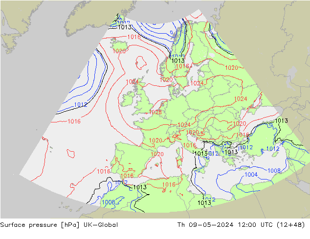 Surface pressure UK-Global Th 09.05.2024 12 UTC