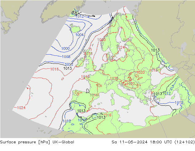 Atmosférický tlak UK-Global So 11.05.2024 18 UTC