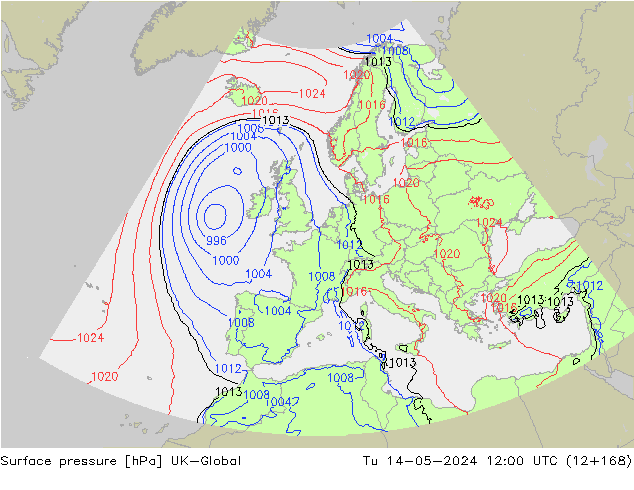 Luchtdruk (Grond) UK-Global di 14.05.2024 12 UTC