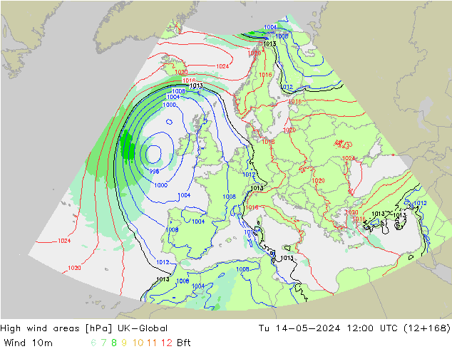 High wind areas UK-Global Tu 14.05.2024 12 UTC