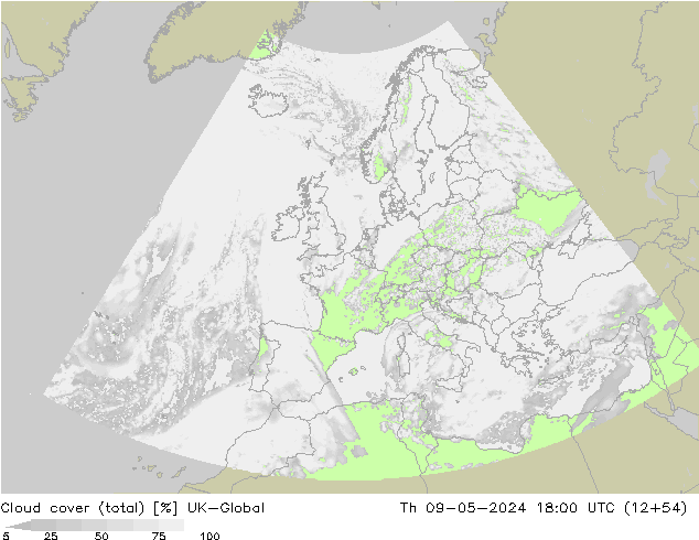 Cloud cover (total) UK-Global Th 09.05.2024 18 UTC