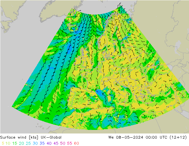 Surface wind UK-Global We 08.05.2024 00 UTC
