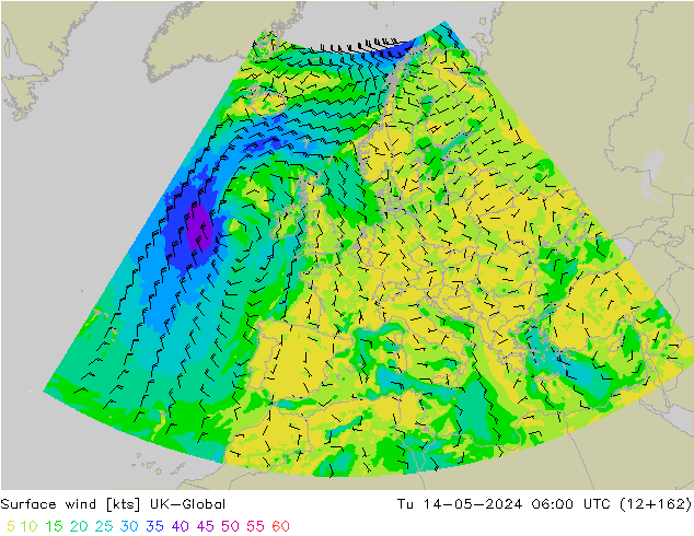 Surface wind UK-Global Tu 14.05.2024 06 UTC