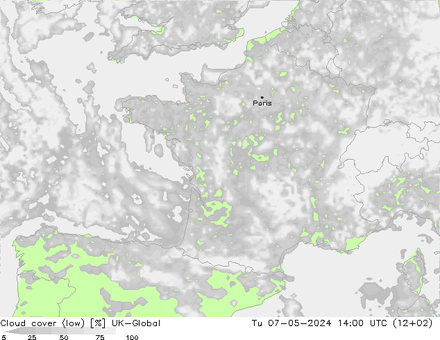 Wolken (tief) UK-Global Di 07.05.2024 14 UTC