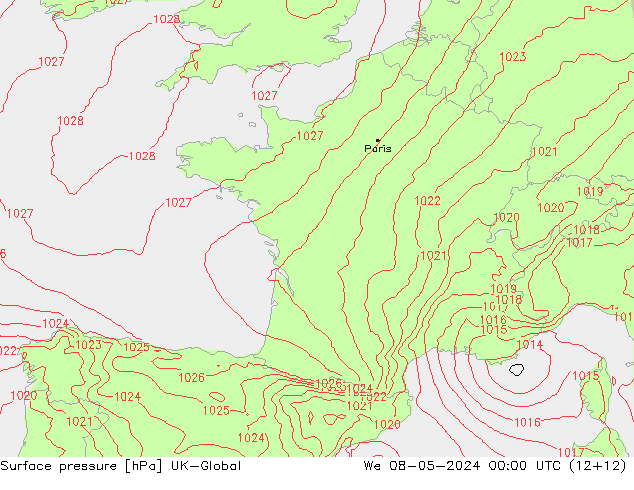 Surface pressure UK-Global We 08.05.2024 00 UTC