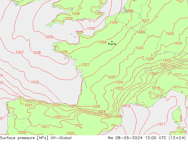 Surface pressure UK-Global We 08.05.2024 12 UTC