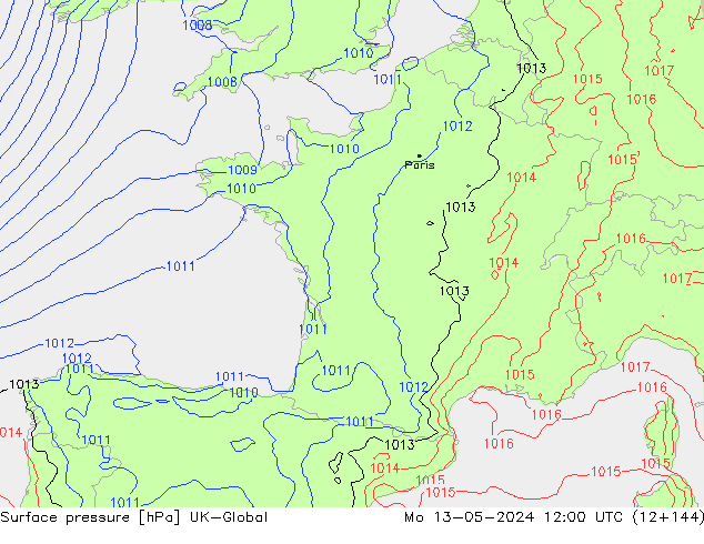 pression de l'air UK-Global lun 13.05.2024 12 UTC