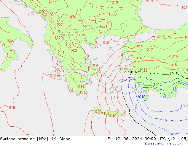 Atmosférický tlak UK-Global Ne 12.05.2024 00 UTC