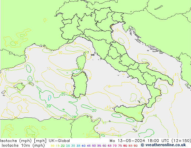 Isotachs (mph) UK-Global пн 13.05.2024 18 UTC