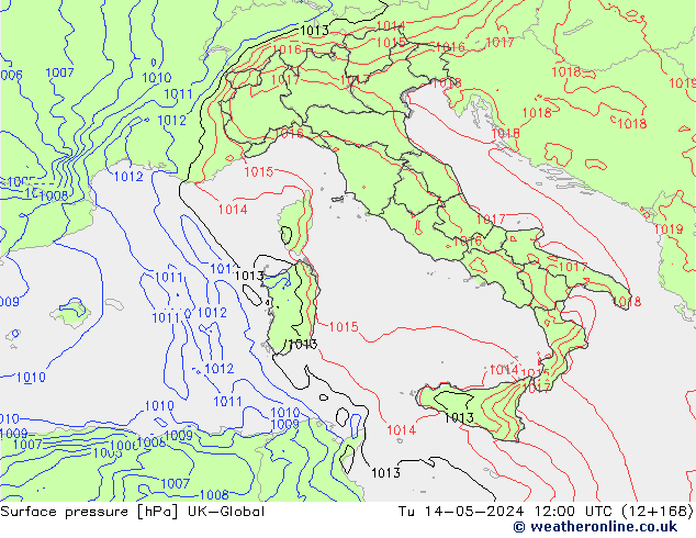 Pressione al suolo UK-Global mar 14.05.2024 12 UTC