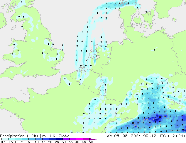 Precipitation (12h) UK-Global We 08.05.2024 12 UTC