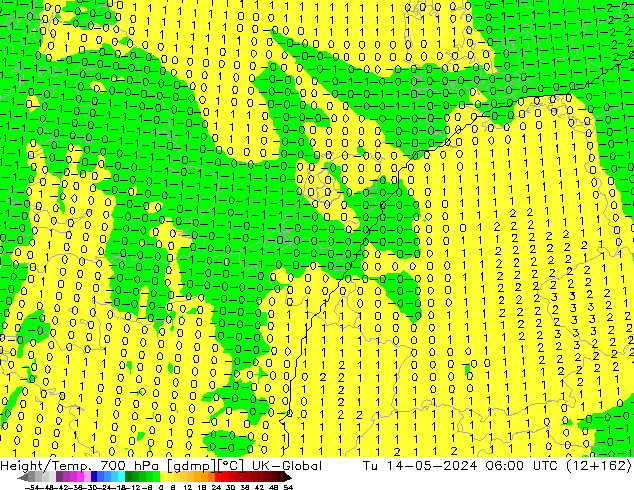 Geop./Temp. 700 hPa UK-Global mar 14.05.2024 06 UTC