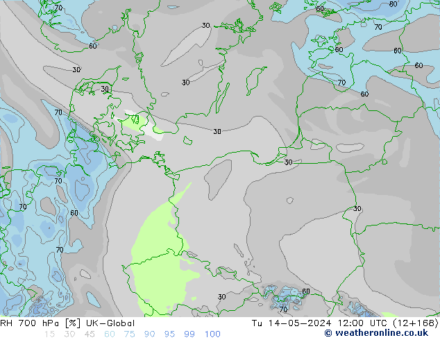 Humidité rel. 700 hPa UK-Global mar 14.05.2024 12 UTC