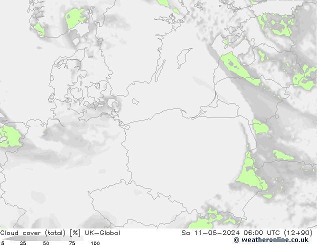Cloud cover (total) UK-Global Sa 11.05.2024 06 UTC