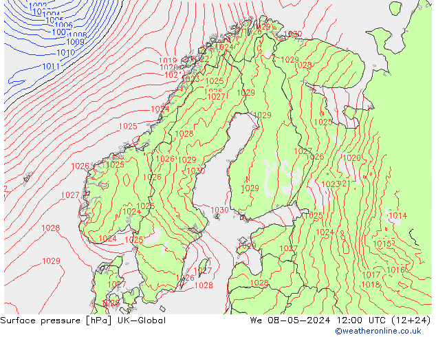 Luchtdruk (Grond) UK-Global wo 08.05.2024 12 UTC