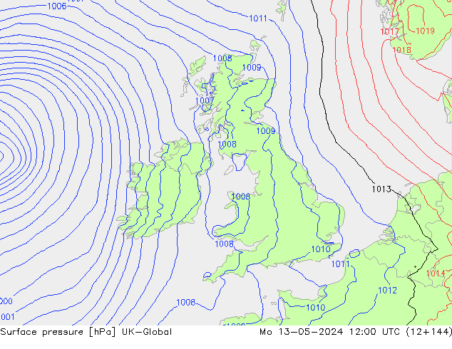 Surface pressure UK-Global Mo 13.05.2024 12 UTC