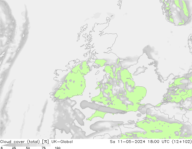 Nuages (total) UK-Global sam 11.05.2024 18 UTC