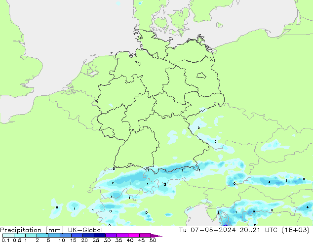 Precipitazione UK-Global mar 07.05.2024 21 UTC
