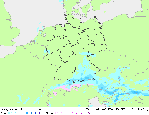 Rain/Snowfall UK-Global Çar 08.05.2024 06 UTC