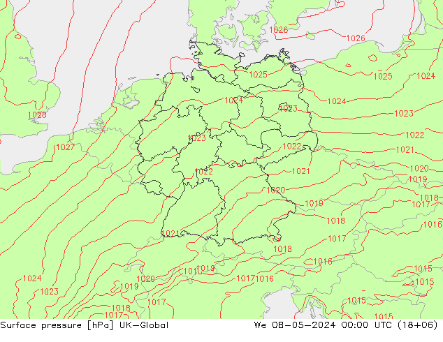 pressão do solo UK-Global Qua 08.05.2024 00 UTC