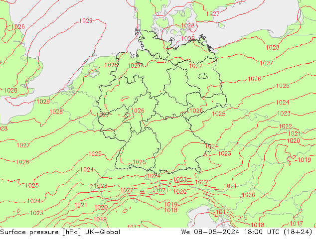 Surface pressure UK-Global We 08.05.2024 18 UTC