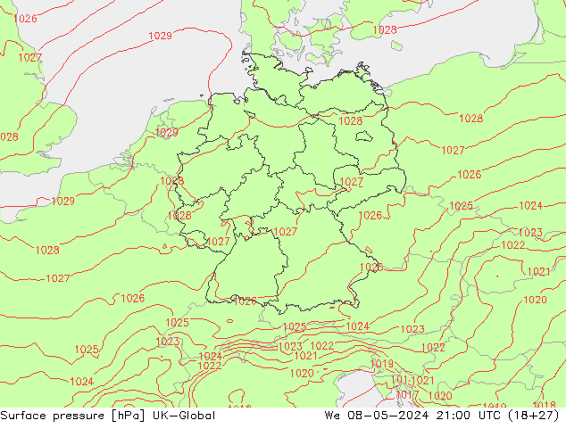 Atmosférický tlak UK-Global St 08.05.2024 21 UTC