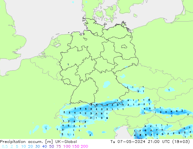 Precipitation accum. UK-Global Tu 07.05.2024 21 UTC