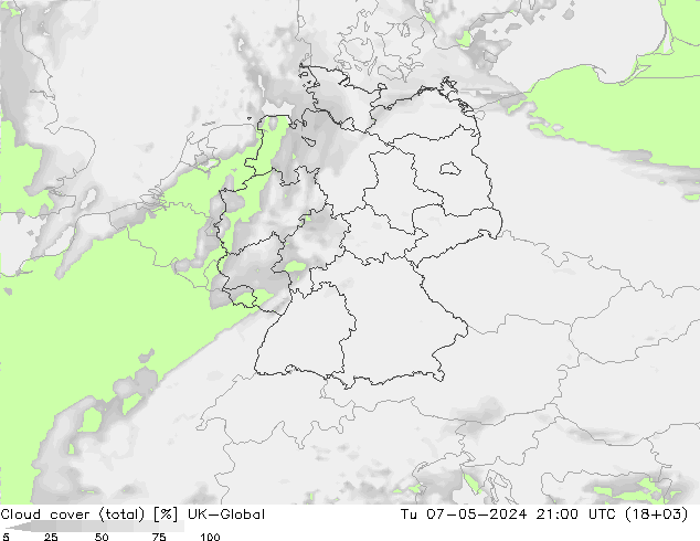 Nubes (total) UK-Global mar 07.05.2024 21 UTC