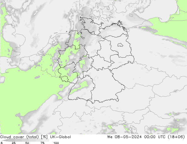 nuvens (total) UK-Global Qua 08.05.2024 00 UTC