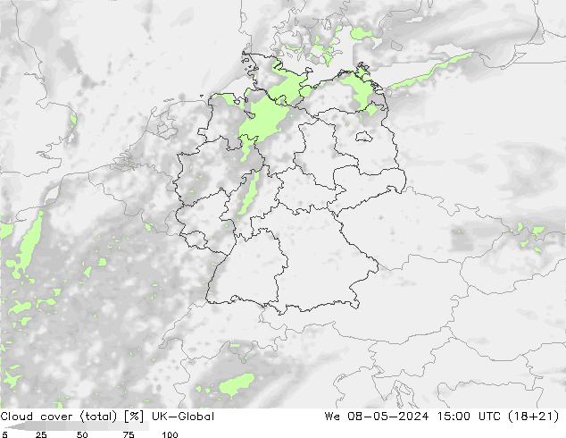 Nuages (total) UK-Global mer 08.05.2024 15 UTC