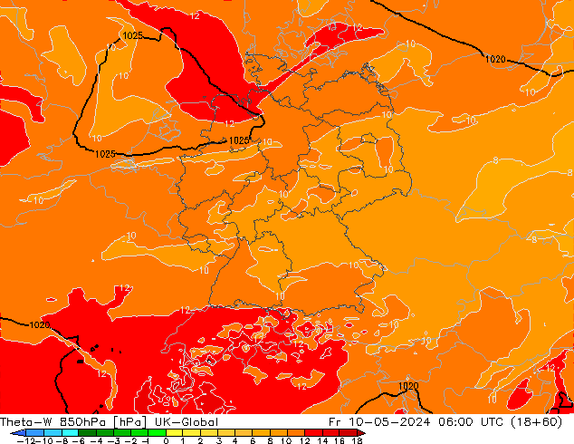 Theta-W 850hPa UK-Global vie 10.05.2024 06 UTC