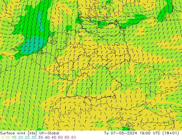 风 10 米 UK-Global 星期二 07.05.2024 19 UTC