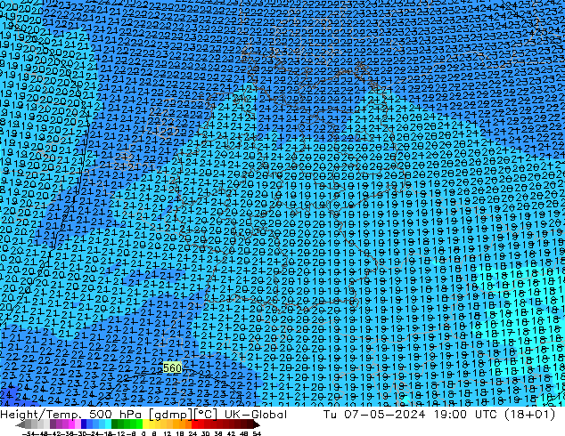 Hoogte/Temp. 500 hPa UK-Global di 07.05.2024 19 UTC