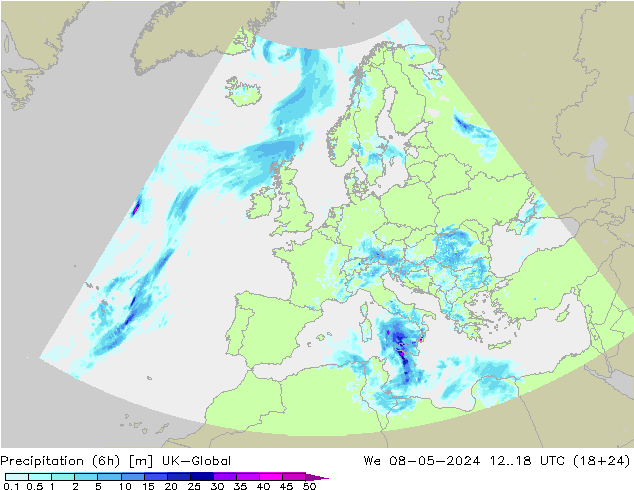 Precipitation (6h) UK-Global We 08.05.2024 18 UTC