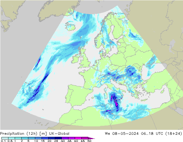 Precipitation (12h) UK-Global We 08.05.2024 18 UTC
