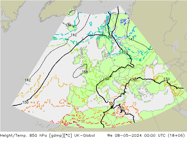 Height/Temp. 850 hPa UK-Global Mi 08.05.2024 00 UTC